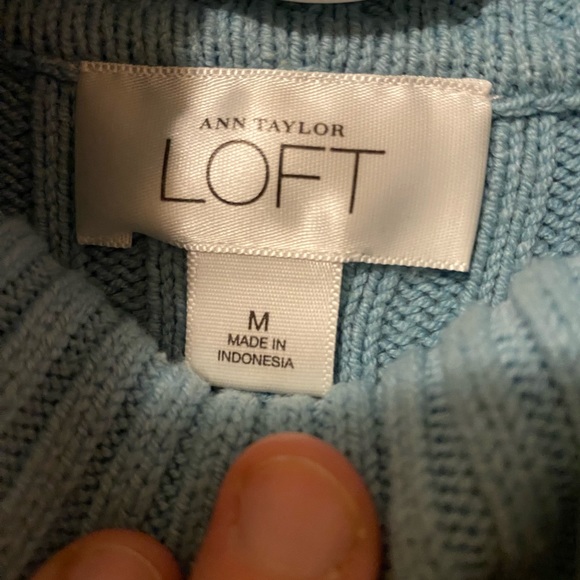 LOFT Ribbed Turtleneck Sweater - Size Medium - Aqua/Green - Picture 3 of 5